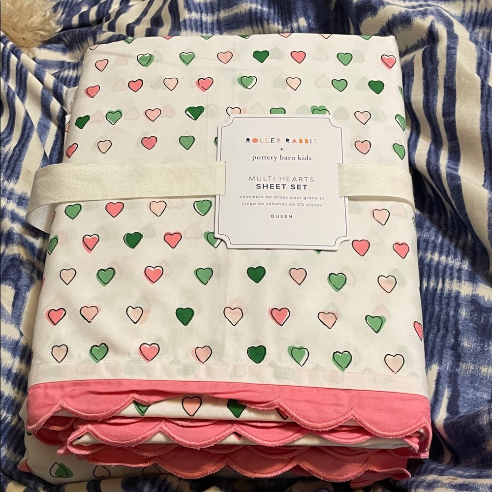 Pottery Barn Kids roller rabbit Heart Sheet Set - Pink and Green